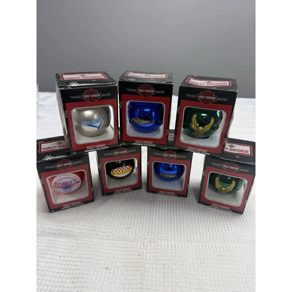 7 Vtg '01 Harley Davidson Cavanagh Christmas Ball Ornaments Box Motorcycle Bike